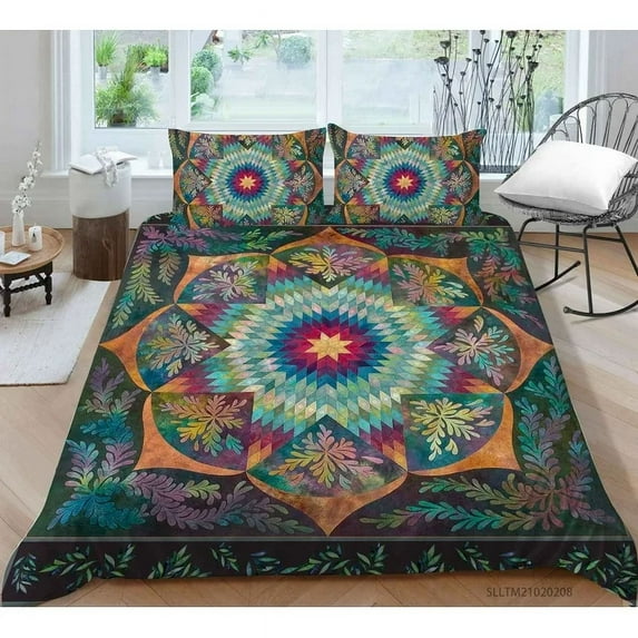 YJHDM 3D Bohemian Style Bedding Set Vintage Down Duvet Pillowcase 2/3pcs US Full Size Quilt Cover