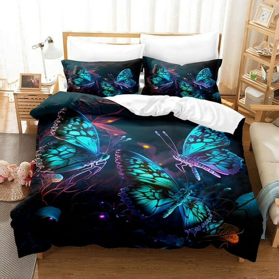 YJHDM 3D Butterfly Bedding Set Women's and Girls' Bedding Pillowcases 2/3pcs King Queen Bed Gift
