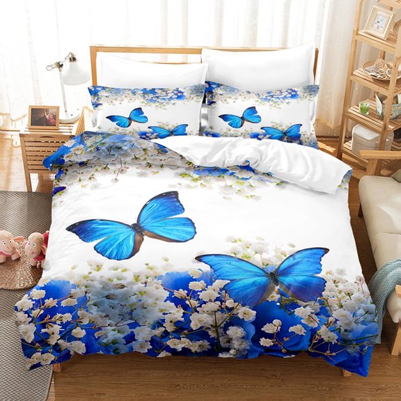 YJHDM 3D Butterfly Bedding Set Women's and Girls' Bedding Pillowcases 2/3pcs King Queen Bed Gift