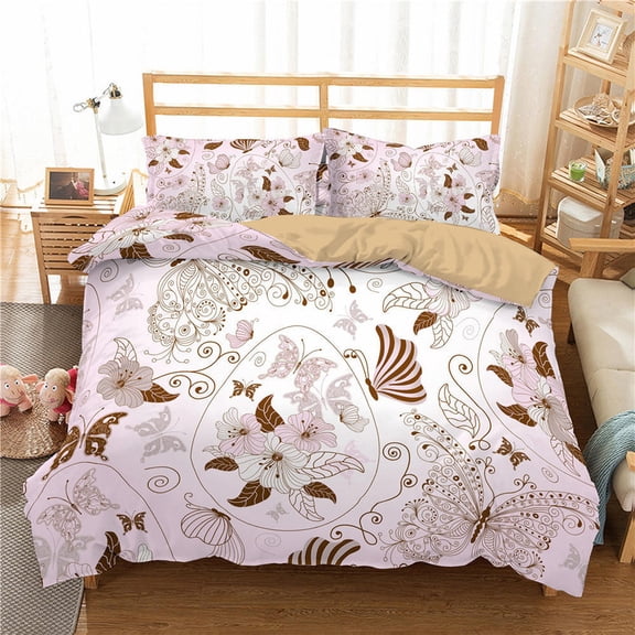 YJHDM 3D Butterfly Bedding Set Women's and Girls' Down Duvet Cover Pillowcases 2/3pcs King Queen Bed Cover