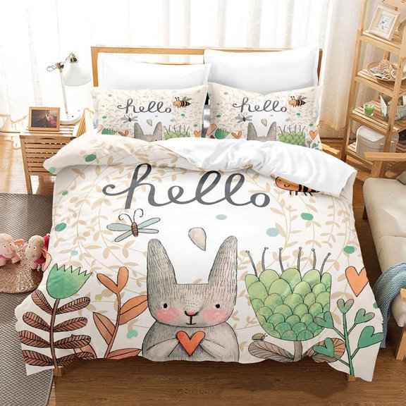 YJHDM 3D Cartoon Pattern Bedding Set Twin full all US Bed Down Duvet Cover Pillowcase 2/3pcs Kid Baby Gift