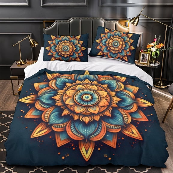 YJHDM 3D Colorful Bohemian Bedding Set King's Queen's Bed Polyester Duvet Cover Pillowcases 2/3pcs