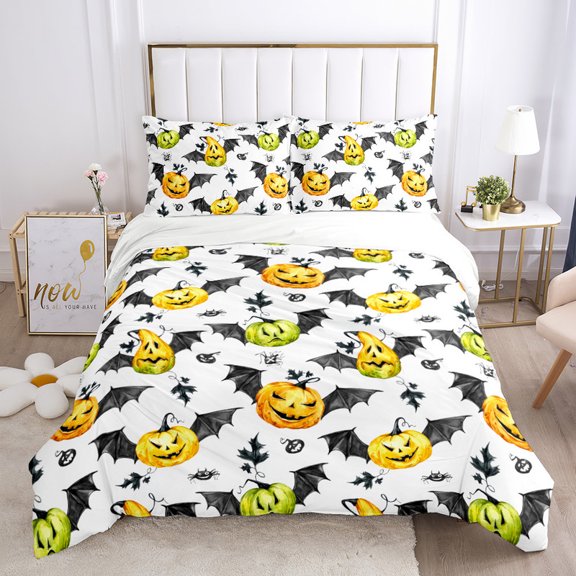 YJHDM 3D Cute Pumpkin Ghost Bedding Set Halloween Down Duvet Cover Pillowcase 2/3pcs Kid Gift