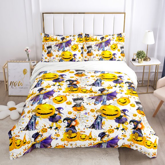 YJHDM 3D Cute Pumpkin Ghost Bedding Set Halloween Down Duvet Cover Pillowcase 2/3pcs Kid Gift