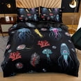 thumbnail image 1 of YJHDM 3D Jellyfish Bedding Set Marine Animal Down Duvet Cover Pillowcase 2/3pcs Black Stain resistant Cover, 1 of 6