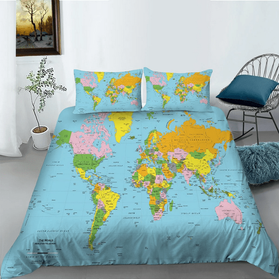 YJHDM 3D Map Bedding Set Minimalist Style Duvet Cover Pillowcase 2/3pcs Twin/Full Full Size Quilt Cover