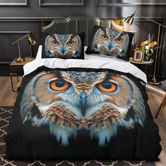 YJHDM 3D Owl Bedding Set Animal Duvet Cover Pillowcase 2/3pcs Luxury Home Textile Boys and Men Cover