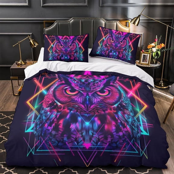 YJHDM 3D Owl Bedding Supplies for Men and Boys Kid Duvet Cover Pillow Case 2/3pcs Birthday Gift
