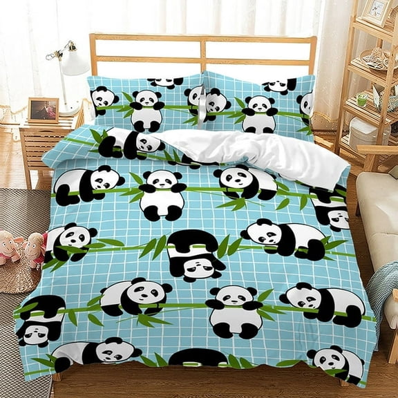 YJHDM 3D Panda Bedding Set Cartoon Animal Down Duvet Cover Pillow Case 2/3 Pieces for Kid Baby Adult