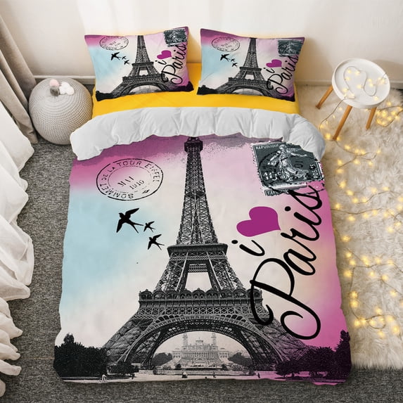 YJHDM 3D Paris Romantic Tower Bedding Set Women and Girls Quilt Cover Pillowcases 2/3pcs Gift