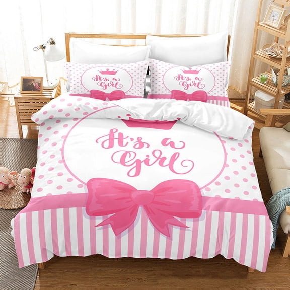 YJHDM 3D Pink Princess Crown Bedding Set Twin Full Down Duvet Cover Pillowcase 2/3pcs Kid Girls Gift