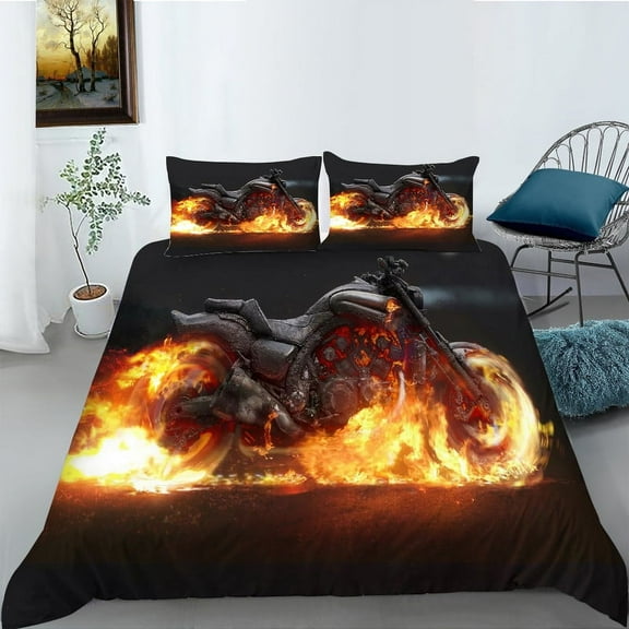 YJHDM 3D Retro Motorcycle Bedding Set King Queen Bed Cover Pillowcase 2/3pcs Boys' Teenagers Men Gift