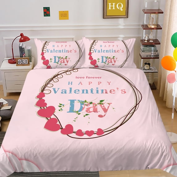 YJHDM 3D Valentine's Day Bedding Set Couple Duvet Cover Pillowcase 2/3pcs for US Full Size Bed