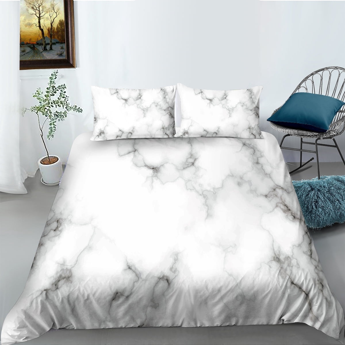View of YJHDM 3D White Marble Pattern Bedding Set Luxury Soft Duvet Cover ...