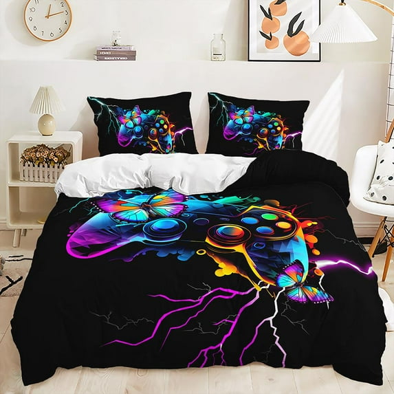 YJHDM 3D Youth Game Controller Bedding Set with Black Down Quilt cover Pillowcase 2/3pcs Gift