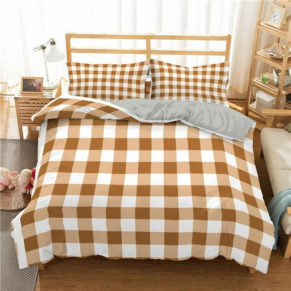YJHDM 3D checkered pattern bedding set simple style down duvet cover pillowcases 2/3pcs King Queen bed cover