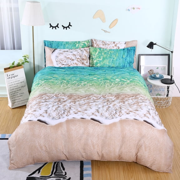 YJHDM Beach Bedding Set 3D Summer Cool Printed Duvet Cover Pillowcase Super King Bed Quilt Cover