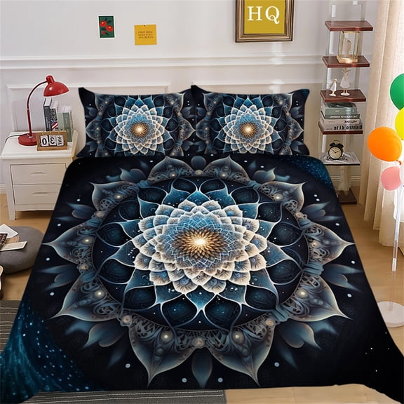 YJHDM Black Mandala Bedding Set 3D Bohemian Duvet Cover pillowcases 2/3pcs for King Queen Bedding