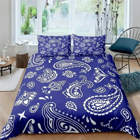 YJHDM Blue Paisley Bedding Set 3D Bohemian Duvet Cover Pillowcases 2/3pcs for King and Queen Bedding