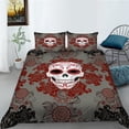 thumbnail image 1 of YJHDM Bohemian Skull Bedding Set 3D Red Pattern Skull Duvet Cover Pillowcase 2/3pcs Halloween Gift, 1 of 5