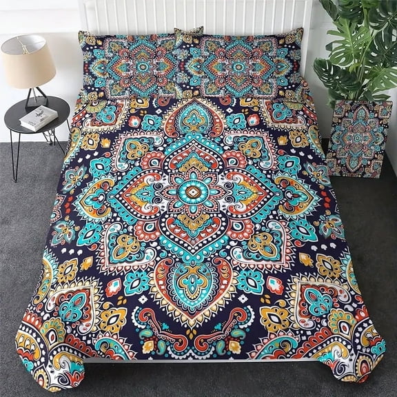 YJHDM Bohemian Style Bedding Set with 3D Printed Duvet Covers Pillowcases 2/3pcs for King Queen Beds