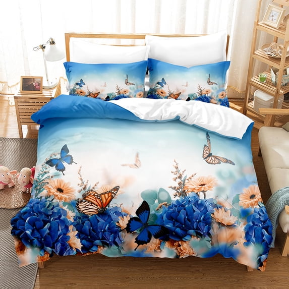 YJHDM Butterfly Bedding Set 3D Flower Down Duvet Cover Pillowcase 2/3pcs Ultra Fine Fiber Quilt Cover