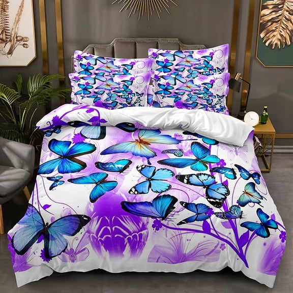 YJHDM Butterfly Bedding Set 3D Women Girls Down Duvet Cover Pillowcase 2/3pcs for US Full Size Bed