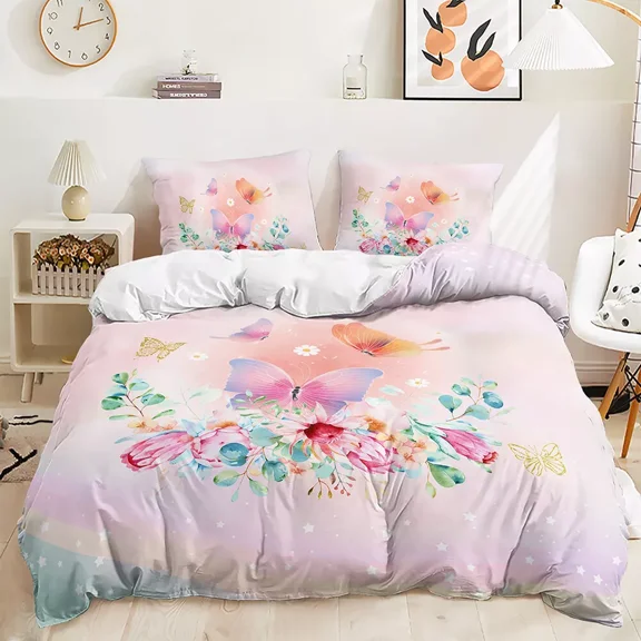YJHDM Butterfly Duvet Quilt Cover Pillowcase Bedding Set Kids Women Gifts Home Decor Queen King Size