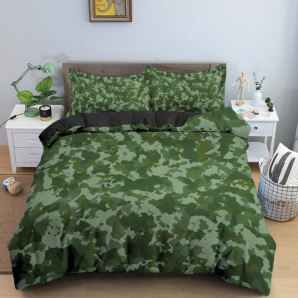 YJHDM Camouflage Bedding Set 3D Military Themed Duvet Cover Pillowcases 2/3pcs for Boy Teens Men