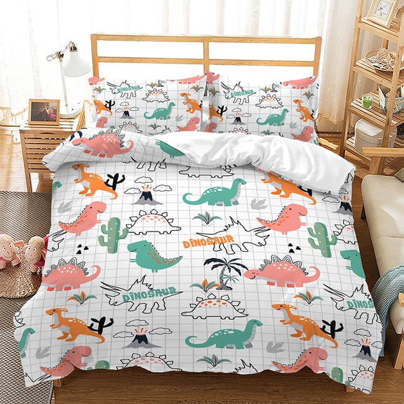 YJHDM Cartoon Dinosaur Bedding Set 3D Kid Baby Boys Duvet Cover Pillow Case 2/3pcs for Twin/Full Bed