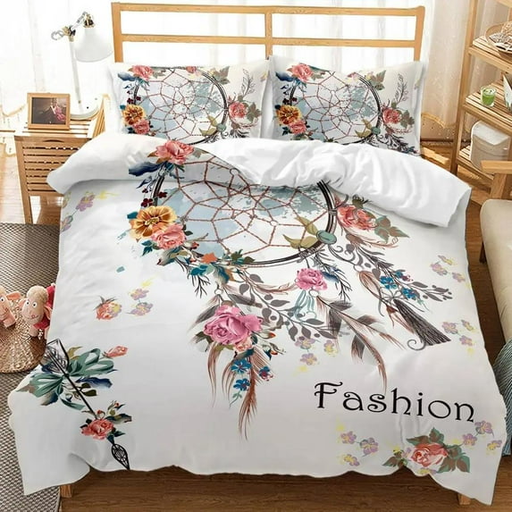 YJHDM Dream Catcher Duvet Cover Boho Mandala Bedding Set for Girls Adults Purple Polyester Comforter Cover