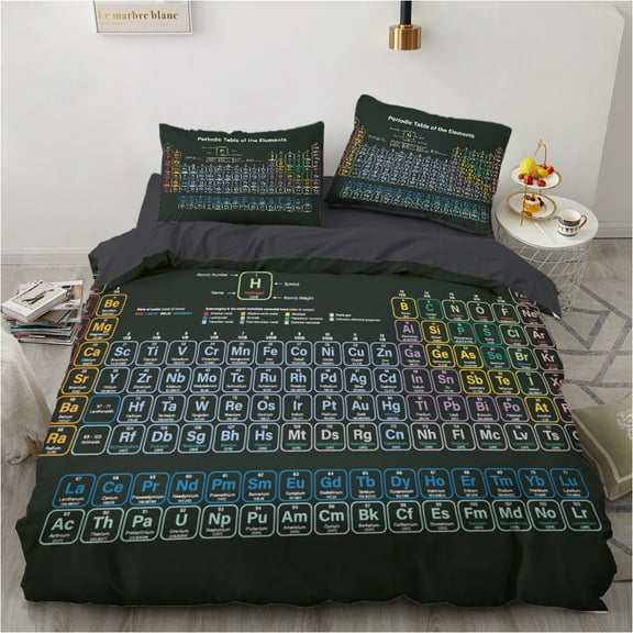 YJHDM Element Periodic Table Bedding Set 3D Chemical Theme Black Duvet Cover Pillow Case 2/3pcs