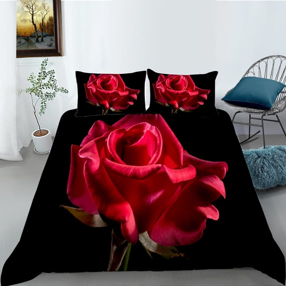 YJHDM Flower Bedding Set 3D Natural Plant Down Duvet Cover Pillowcase 2/3pcs for Women's Couple Room