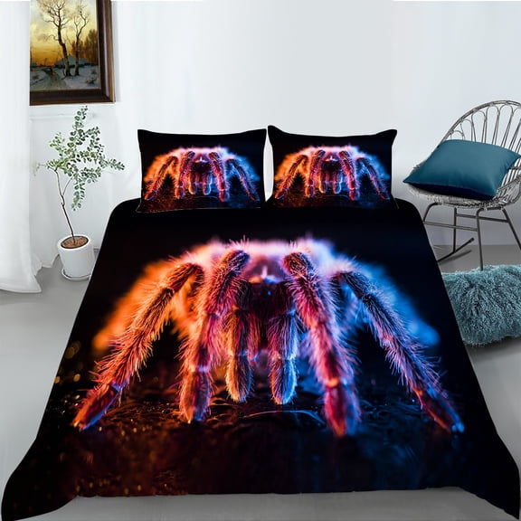 YJHDM Fluorescent Spider Bedding Set 3D Horror Insect Duvet Cover Pillow Cover 2/3pcs for Teens Men