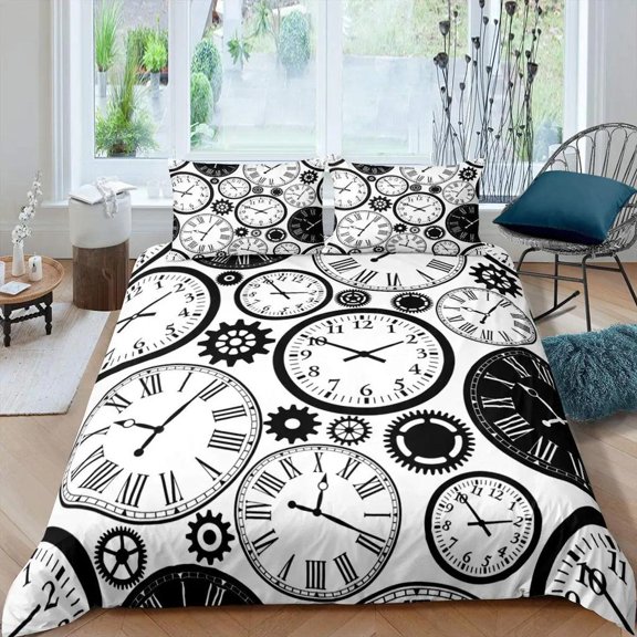 YJHDM Gear Duvet Cover Set Queen Size Steampunk Style Locks Comforter Cover Boys Men Mechanical Device Polyester Bedding Set