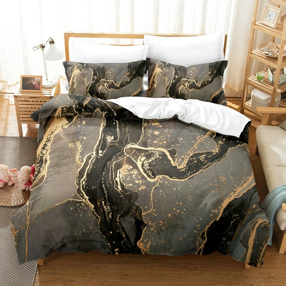 YJHDM Gilded Mudslide Pattern Bedding Set 3D Superfine Fiber Down Duvet Cover Pillow Case 2/3 Pieces