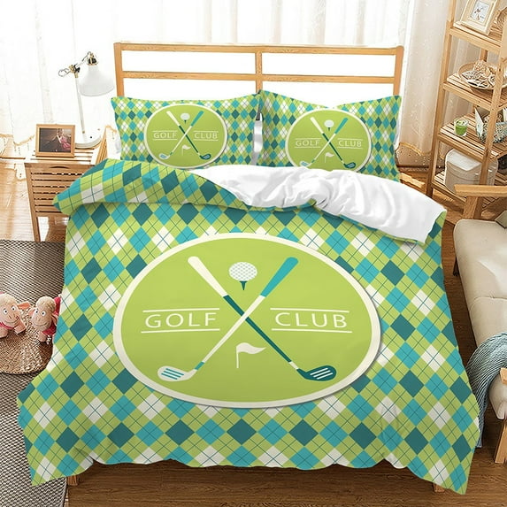 YJHDM Golf Bedding Set 3D Sports Duvet Cover Pillowcase 2/3pcs Boys Teens Men Green Quilt Cover