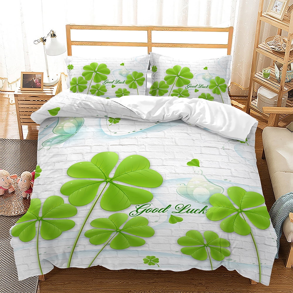 YJHDM Good Luck Bedding Set 3D Lucky Grass Down Duvet Cover Pillow Case