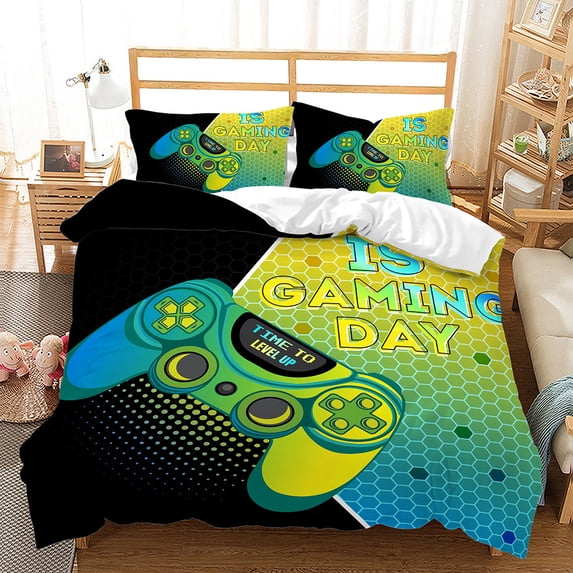 YJHDM Green Game Handle Bedding Set 3D Game Time Duvet Cover Pillow Case 2/3pcs for Twin/Full Bed