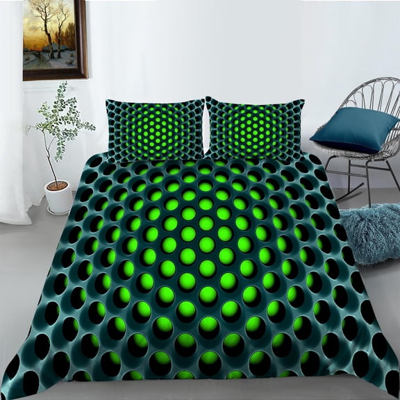 YJHDM Green Honeycomb Pattern Bedding Set 3D Printed Down Duvet Cover Pillow Case 2/3pcs with Zipper