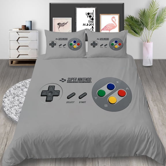 YJHDM Grey Game Handle Bedding Set 3D Game Pad Duvet Cover Pillow Case 2/3pcs for Boys Teens Gamer