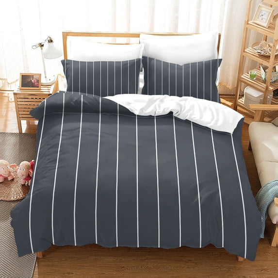 YJHDM Grey Vertical Stripe Bedding Set 3D Simple and Refreshing Men's Duvet Cover Pillow Case 2/3pcs