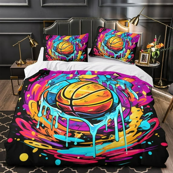 YJHDM Hip Hop Colorful Basketball Bedding Set 3D Sports Duvet Cover Pillowcase 2/3pcs Birthday Gift