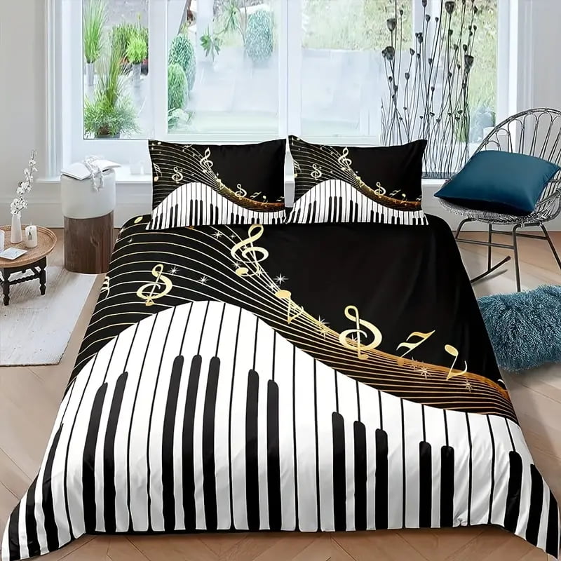 Music Note Bedspread YJHDM Keyboard Bedding Set 3D Music Notes Down Duvet Cover Pillowcase ...