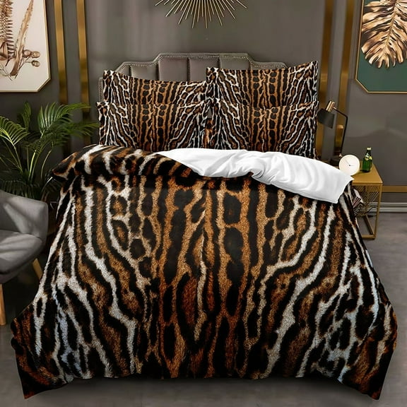 YJHDM Leopard Print Bedding Set 3D Printed Wild Style Beast Pattern Duvet Cover Pillowcase 2/3pcs