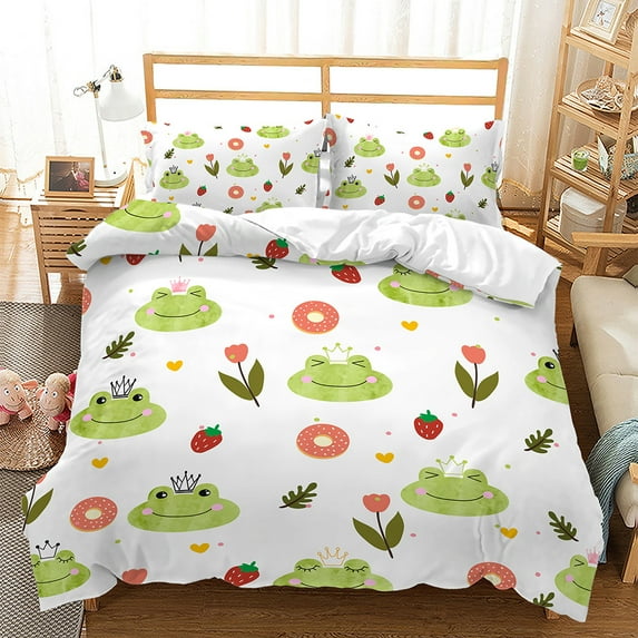 YJHDM Lightweight Soft Bedding Set 3D Green Frog Duvet Cover Pillowcase Summer Boys Room Quilt Cover