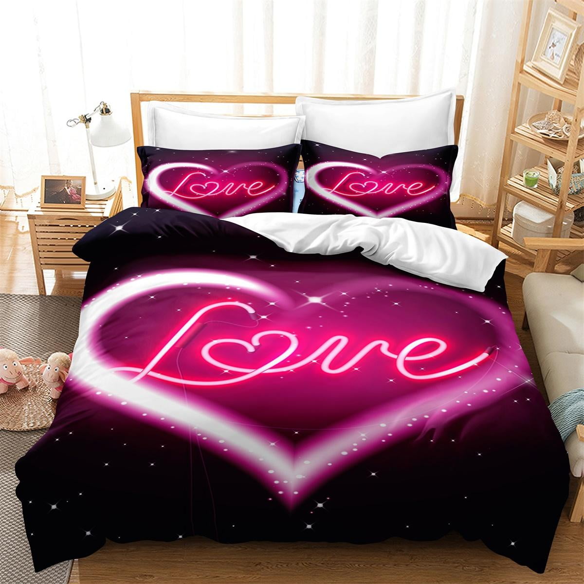 YJHDM Love Bedding Set 3D Couple Duvet Cover Pillow Case 2/3pcs Romantic Quilt Cover for