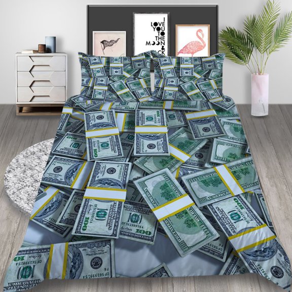 YJHDM Luxury Bedding Set 3D Money Down Duvet Cover Pillowcase 2/3pcs Lightweight Soft Quick Drying