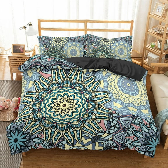 YJHDM Luxury Bohemian Bedding Set 3D Black Anti Dirty Flower Down Duvet Cover Pillowcases 2/3pcs