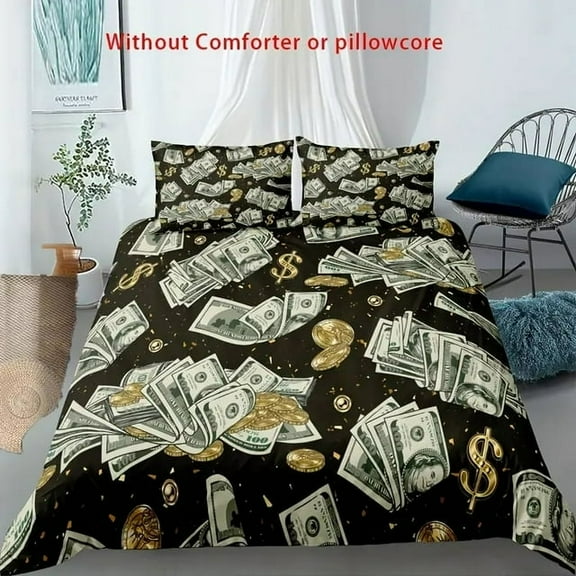 YJHDM Luxury Money Pattern Bedding Set 3D Black Anti Dirty Duvet Cover pillowcase for King Queen Bed